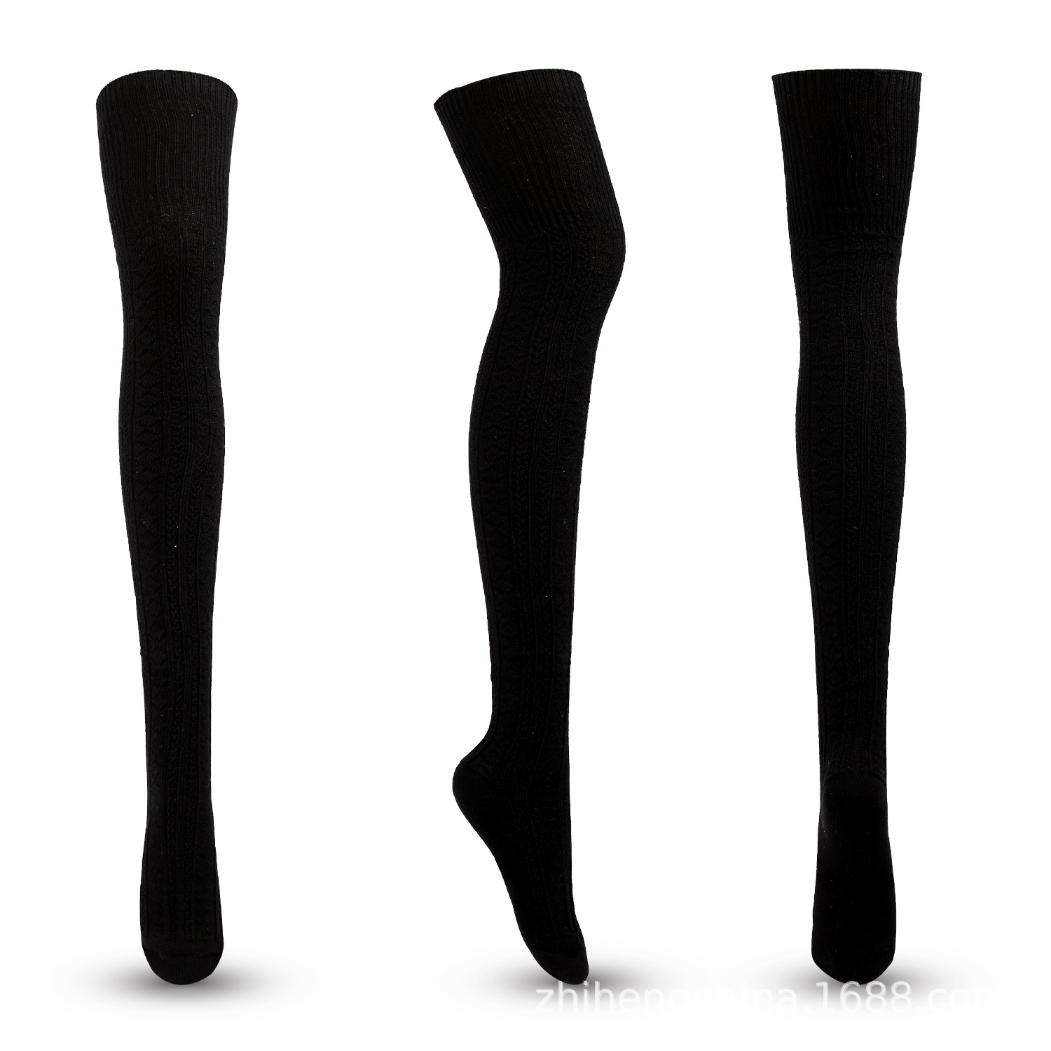 Coarse Knitting Stype Stockings Cotton Retro Thigh High Plain Socks